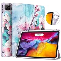 Soke for iPad Pro 11 Case 2020 & 2018 with Pencil Holder - [Full Body Protection + Apple Pencil Charging + Auto Wake/Sleep], Soft TPU Back Cover for 2020 iPad Pro 11 inch(Peach Blossom)