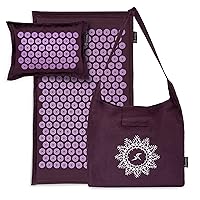 Ki Acupressure Mat and Pillow Set with 100% Natural Linen for Back/Neck Pain Relief and Muscle Relaxation, Royal Lilac