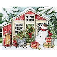 Snowman's Farmhouse Boxed Christmas Cards (1004896), Green, white, red