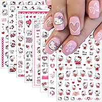 8 Sheets Valentine's Day Cute Nail Stickers for Nail Art, Cute Nail Decals 3D Cartoon Love Heart Nail Stickers Self-Adhesive Valentines Heart Kawaii Nail Charms for Women Girls Acrylic Nail Decoration
