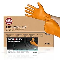 Microflex 93-256 Mega Texture Grip Extra Durable Nitrile Disposable Gloves, 6.3 mil - XL (9.5-10.0), Orange (Case of 1000)