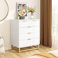 White 5 Drawer Dresser for Bedroom, Wood Chest of Drawers with Metal Legs, Modern Storage Dresser Chest Cabinet Organizer, Large Dresser for Living Room, Hallway, Closet