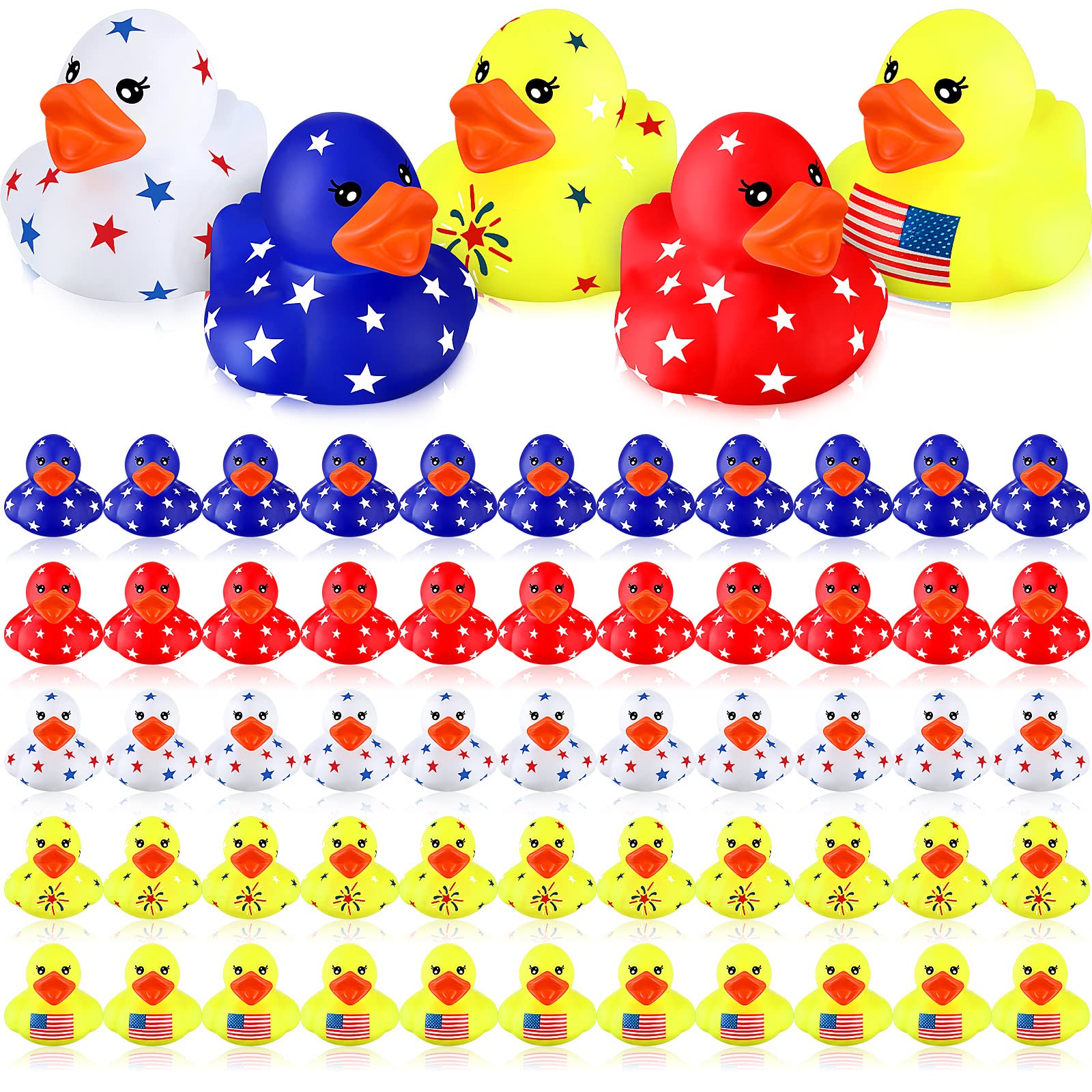 Yilloog 120 Pcs 2 Inch Independence Day Rubber Ducks Novelty Bulk American Flag Ducks Small Rubber Ducks Bath Toys for Cars Birthday Gifts Baby Showers Summer Beach and Pool