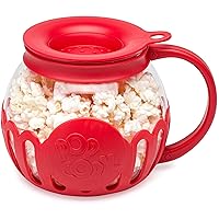 Patented Micro-Pop Microwave Popcorn Popper with Temperature Safe Glass, 3-in-1 Lid Measures Kernels and Melts Butter, Made Without BPA, Dishwasher Safe, 1.5-Quart, Red
