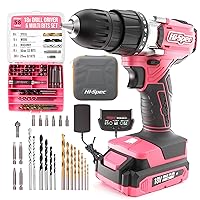 Hi-Spec 58pc 18V Cordless Power Drill Driver, Bit Set & Case. Complete Pink Drill and Drill Bit Set for Home & Garage DIY