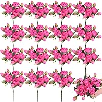 16 Packs Artificial Peony Flowers Faux Flowers Peonies Bouquet Silk 5 Heads Vintage Wedding Home Table Door Decor Reusable Bouquet Rose Flowers for Bridal Wedding Birthday Home (Rose Red)