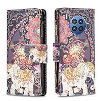 Cartoon Flip Case for Honor 50 Lite,Butterfly Animal Painting Premium Leather Case Kickstand with 9 Card Slot Zipper Wallet