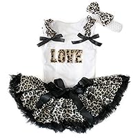 Valentine Love White Top Black Leopard Newborn Baby Girl Pettiskirt Set 3-12m