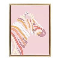 Sylvie Zebra Pink Framed Canvas Wall Art by Dominique Vari, 18x24 Gold, Chic Animal Art for Wall