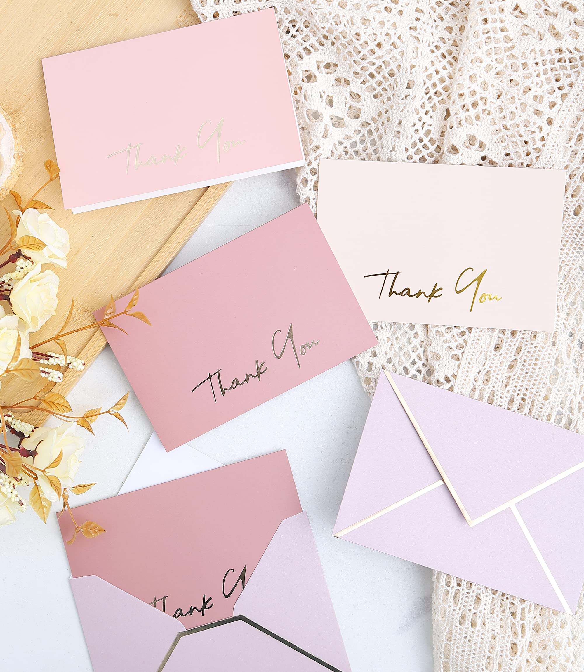 Heavy Duty Thank You Cards with Envelopes - 36 PK - Gold Thank You Notes 4x6 Inches Baby Shower Thank You Cards Wedding Thank You Cards Small Business Graduation Funeral Bridal Shower (Dusty Pink)