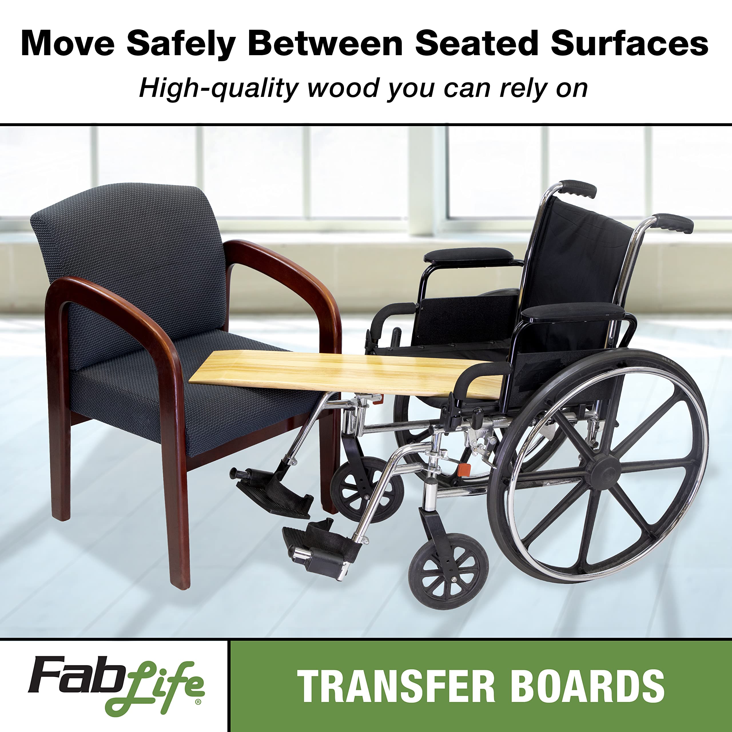 FabLife Deluxe Hardwood Transfer Board for Easy Patient Transfer, Slide Assist Device for Transportation from Wheelchair to Bed, Car, Bath and More, Solid with No Handgrips 8