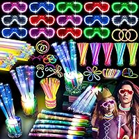 138 PCS Glow in the Dark Party Supplies, 24 PCS Glow Fiber Optic Wands, 14 PCS LED Glasses and 100PCS Glow Sticks Bracelets, Neon Party Favors for Glow Party, Wedding, Concert, Raves Birthday
