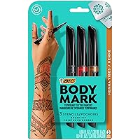 BIC BodyMark Temporary Tattoo Markers for Skin, Henna Vibes, Flexible Brush Tip, 3-Count Pack of Assorted Colors, Skin-Safe*, Cosmetic Quality