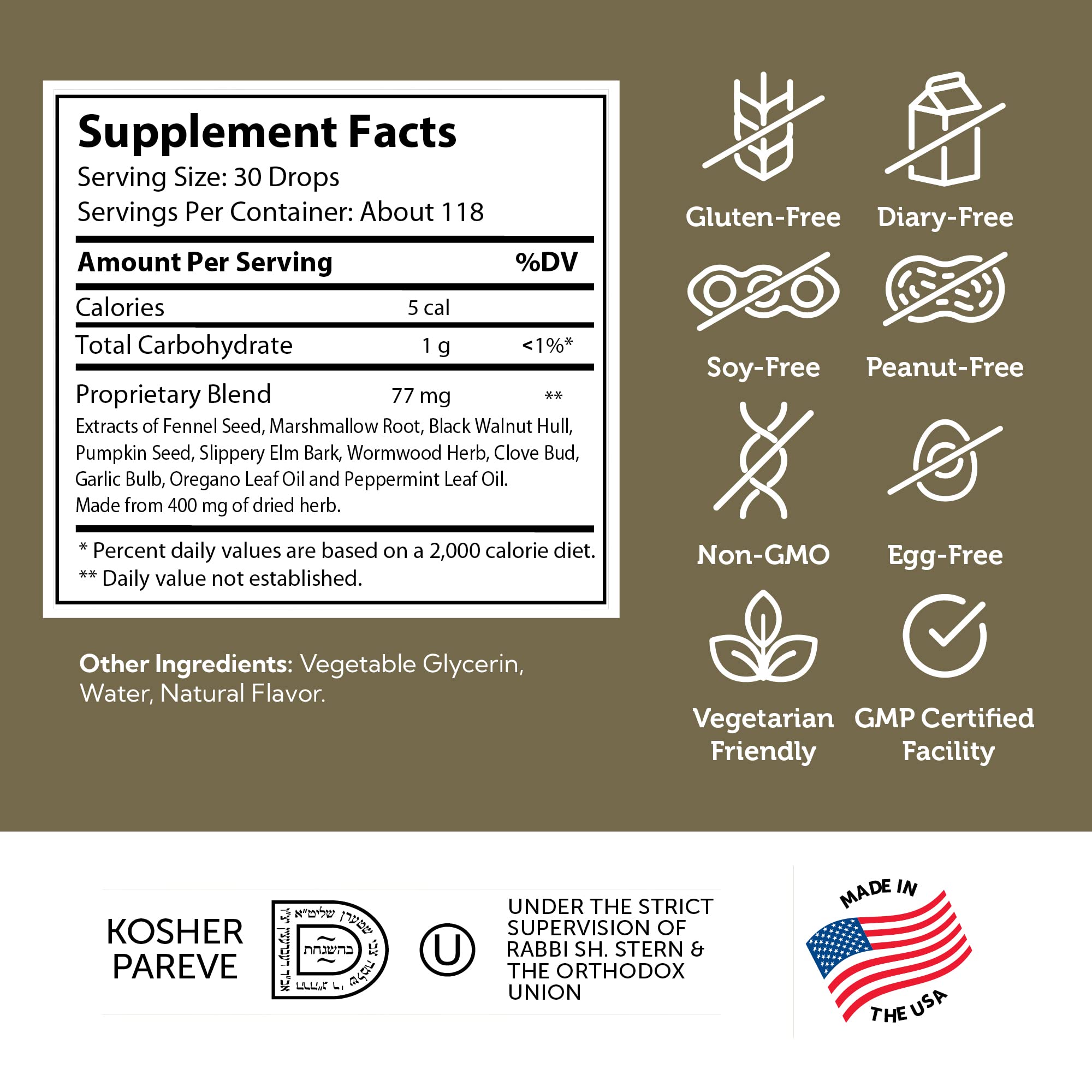 Zahler - ParaGuard Cleanse Liquid Drops - Gut Health Detox Supplement - Formula has Wormwood, Garlic Bulb, Pumpkin Seed, Clove & More - Natural Cleanse Detox for Humans - Certified Kosher (4 Oz)