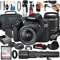 Canon EOS 2000D / Rebel T7 DSLR Camera with EF-S 18-55mm + 500mm Preset Manual Focus Lens + SanDisk 64GB Card + Tripod + Case + MegaAccessory Bundle (23pc Bundle) (Renewed)
