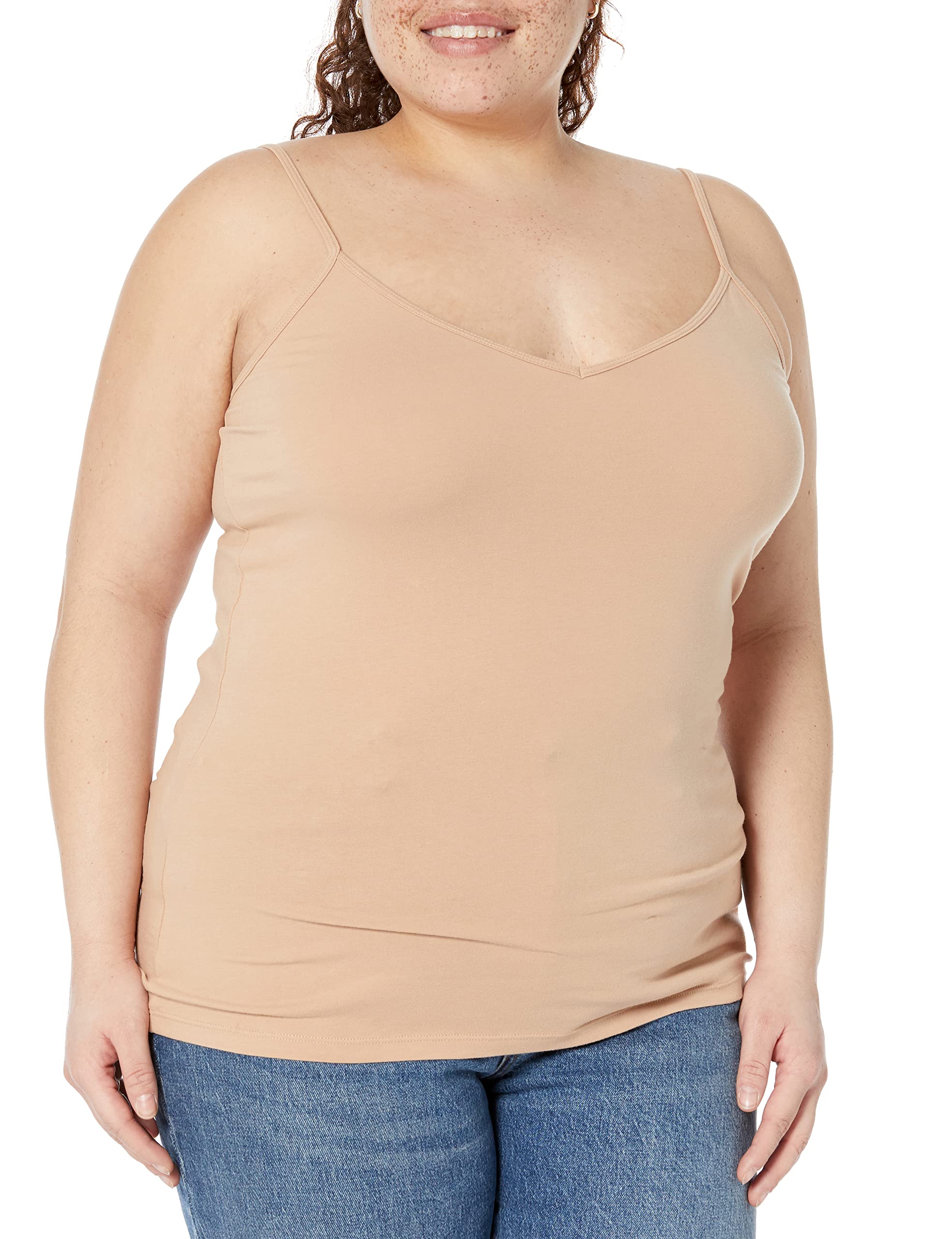 Amazon Essentials Women's Slim-Fit Knit V-Neck Layering Cami (Available in Plus Size), Pack of 4