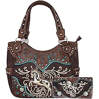 Tooled Leather Laser Cut Western Style Horse Cowgirl Purse Country Totes Women Handbag Everyday Shoulder Bags Wallet Set