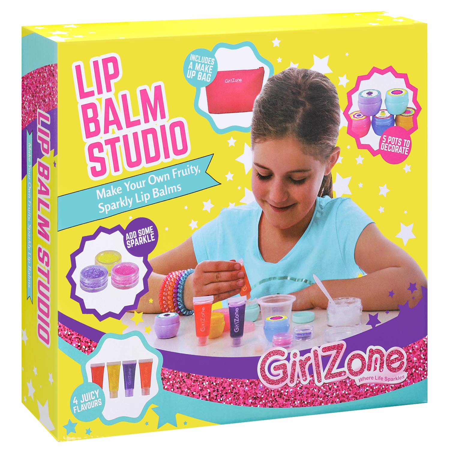 GirlZone Lip Balm Making Kit, 25-Piece Makeup and Lip Gloss Set with Glitters, Stickers & More, Fabulous Girls Toys Age 8 & Great Gift Idea for Kids