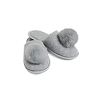 State Cashmere Unisex Slippers with Removable Fox Fur Pom-Pom 100% Pure Cashmere Memory Foam Non-Slip House Shoes