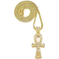 Ankh with Stone Pendant Large Gold Color with 30 Inch Box Necklace