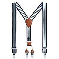 AWAYTR Kids Child Men Boy Suspenders - Adjustable Elastic Solid Color 4 Strong Clips Braces