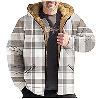 Plaid Fleece Jacket Men Winter Zip Up Hoodie Sherpa Sweatshirt Warm Thick Coats Casual Outdoor Cargo Coat Outwear