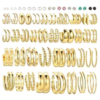 46 Pairs Gold Hoop Earrings Set for Women Girls, Fashion Hypoallergenic Chunky Twisted Chain Link Pearl Stud Drop Dangle Earrings Multipack, Hoop Earring Packs Trendy for Birthday Party Jewelry Gift