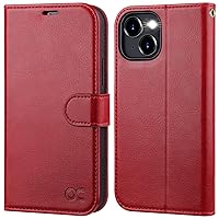 OCASE Compatible with iPhone 15 Wallet Case, PU Leather Flip Folio Case with Card Holders RFID Blocking Kickstand [Shockproof TPU Inner Shell] Phone Cover 6.1 Inch 2023, Red