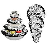 5 Pieces Reusable Bowl Covers Elastic Food Storage Cover Stretch Fabric for Proofing Skull Flower Dough Bowl Kitchen