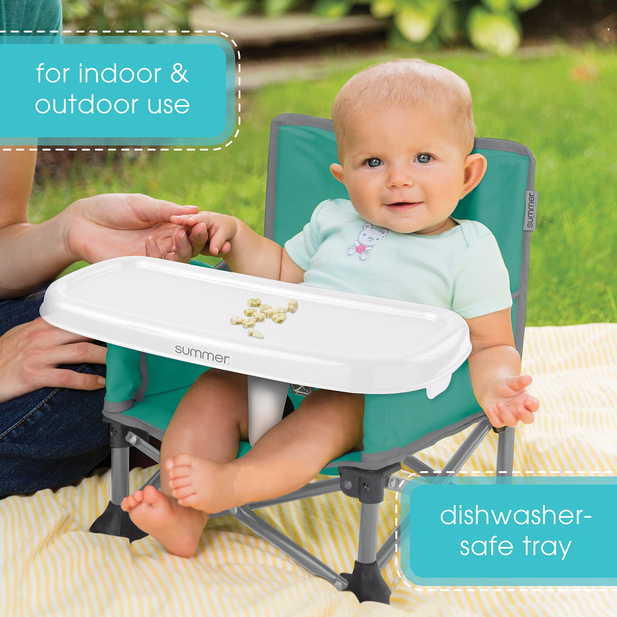 Summer Pop ‘N Sit Portable Booster Chair, Teal & Gray - Booster Seat for Indoor/Outdoor Use - Fast, Easy and Compact Fold