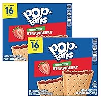 Pop tarts Unfrosted Strawberry Flavour (2) Box SimplyComplete Bundle (32 Total Pop-Tarts) Kids Snack, Value Pack Snacking at Home School Office or with Friends Family
