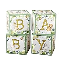 Kate Aspen Safari Baby Boxes with Letters for Baby Shower Decorations Photo Prop & Jungle Animal Nursery Décor (Set of 4 Spells BABY) (28609NA)