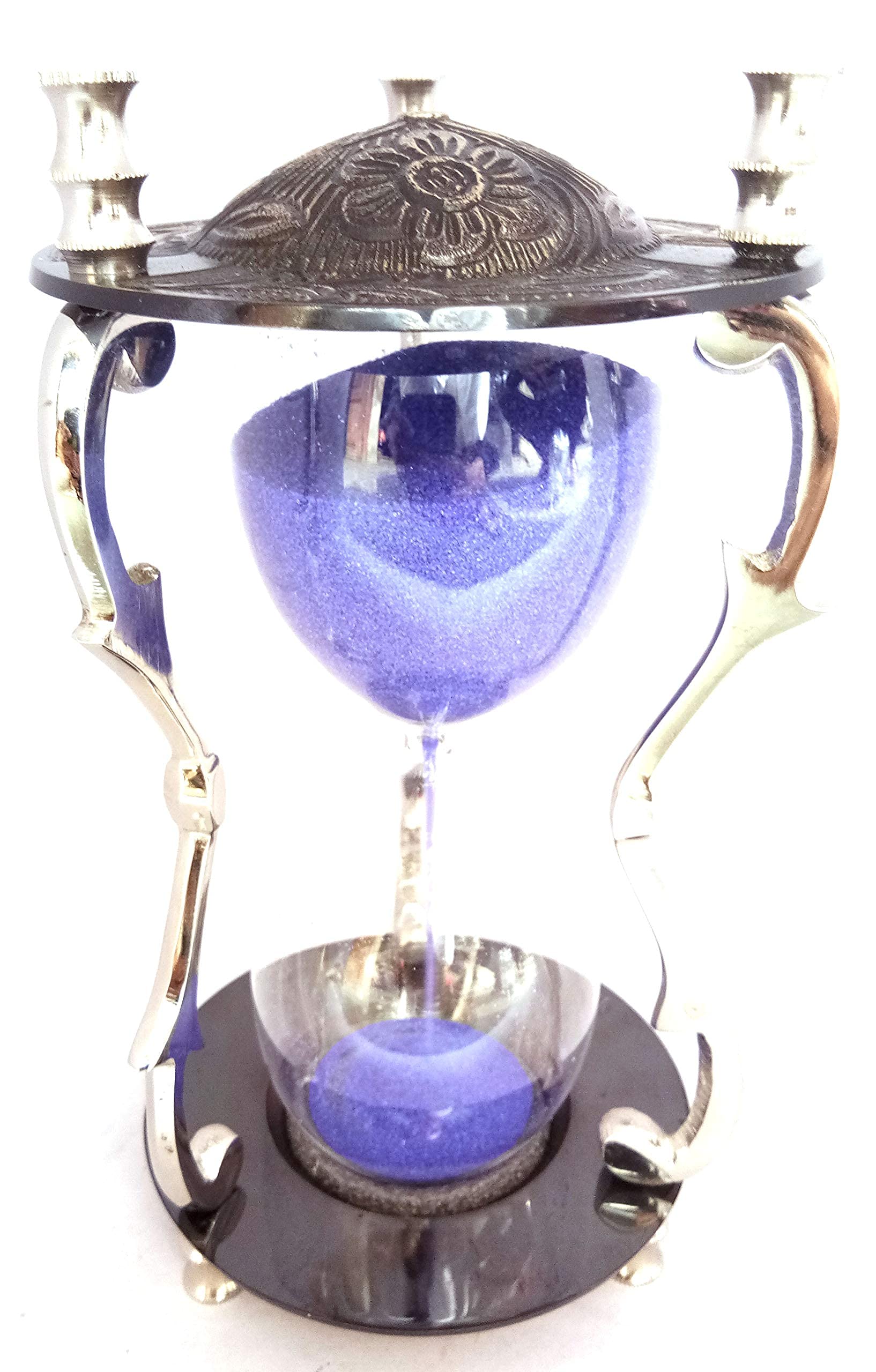 SIFAAT WORLD Antique & Nickel Decorative Hourglass Sandtimer with Purple Sand; Duration - 5 Minutes , Unique Vintage Black Metal Art Hourglass for Office Desk, Home Decor,Birthday Gift,etc.