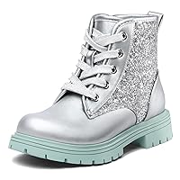 K KomForme Girls Glitter Ankle Boots Lace Up Waterproof Combat Shoes With Side Zipper for Toddler/Little Kid/Big Kid