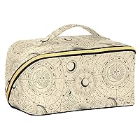 ALAZA Moon Phases Zodiac Makeup Bag Travel Cosmetic Bag Portable Zipper Cosmetic Pouch with Handle and Divider for Women Collage Dorm Business Trip