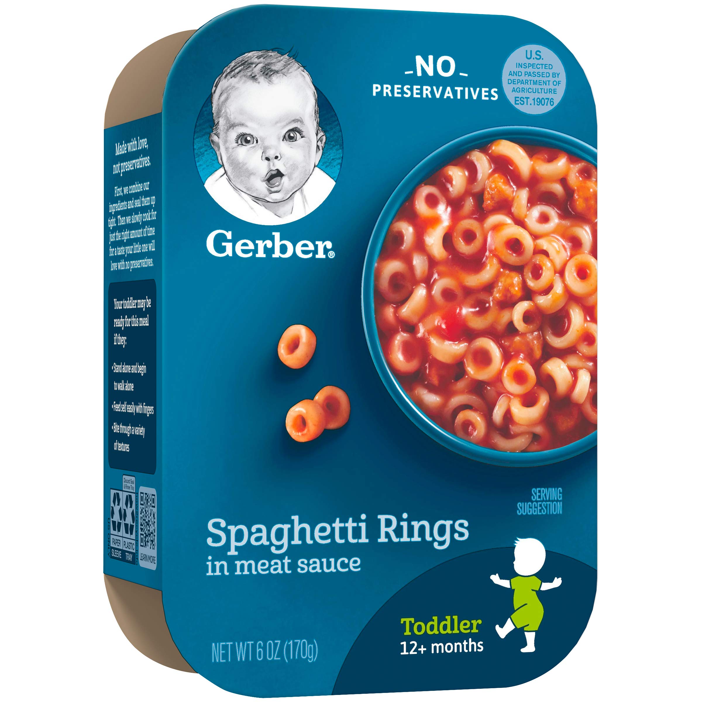 Gerber Lil Crunchies, Mild Cheddar & Veggie Dip, 8 Count & Spaghetti Rings in Meat Sauce, 6 Ounce (Pack of 6)