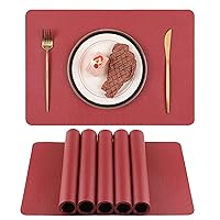SHACOS Faux Leather Placemats Set of 6 Non Slip Waterproof Kitchen Table Mats for Coffee Table Placemats Heat Resistant Easy Wipe Off for Dining Table(Red)