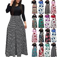 Formal Dresses for Women,Casual Dresses Women 2024 Cotton Dresses Open Back Women's Long Sleeve Floral Print Loose Wedding Holiday Party Splice Maxi Dresses Deals of The Day(A-Black,S)
