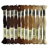 Brown Colors 100% Long-Staple Cotton Embroidery Floss Pack Cross Stitch Threads, Pack of 12 Skeins