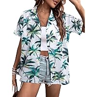 ZXZY Women Summer Hawaii Shirts Soft Cool Floral Tropic Print
