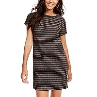 Womens Metallic Striped T-Shirt Dress Black S