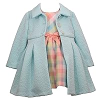 Bonnie Jean Girls Sleeveless Plaid Taffeta Easter Dress & Textured Knit Collared Coat 2-Piece Set