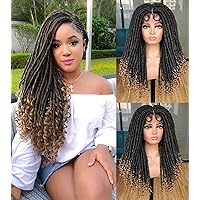 ANNISOUL Faux Locs Wigs for Black Women Full Lace Curly Goddess Faux Locs Crochet Curly Ends Braid Twist Wig with Baby Hair Short Dreadlock Braided Wig Freedom Goddess(Ombre Blonde)