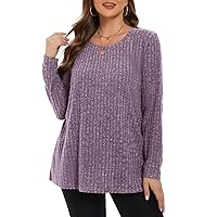 BELAROI Plus Size Long Sleeve Tops for Women Tunic Shirts Casual Sweaters Pullover Scoop Neck Lightweight Loose Fit