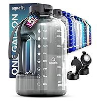 AQUAFIT 1 Gallon Water Bottle with Time Marker - 128 ounce Water Bottle with Straw - Gym Water Bottle, Big Water Bottle with Handle and Straw (Gray)