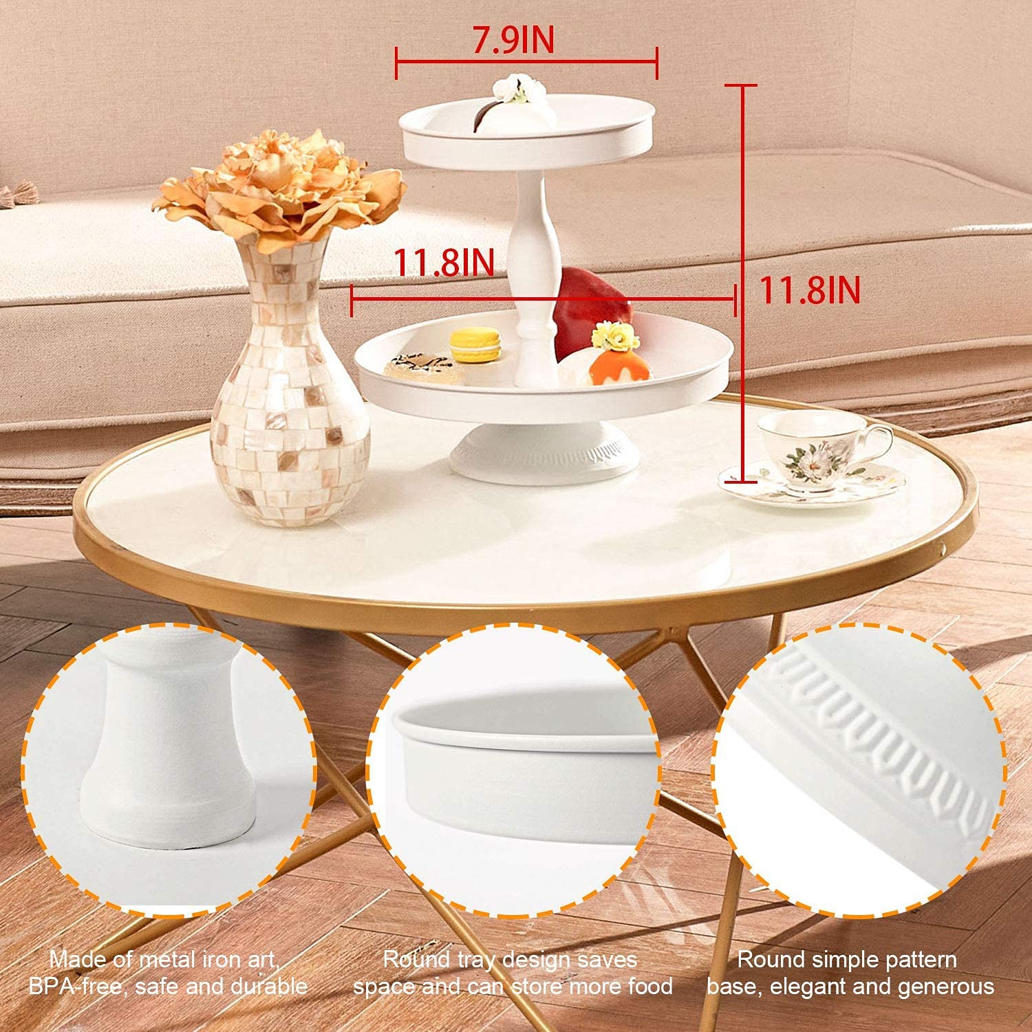 Donosura 2 Tier Tray, White Cupcake Stand Easter Tiered Tray Decor Stands Metal Round Tiered Serving Tray Dessert Dispaly Cupcake Tower for Birthday Wedding Graduation Cememory Party