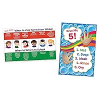 2 Poster Pack: When Sick Kids Should Stay Home from School Poster & Give Me 5 Hand Washing Poster - Daycare Posters - School Nurse Posters - Elementary School Posters - 12x18 - Laminated