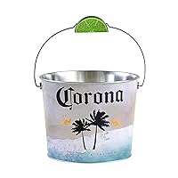 The Tin Box Company Corona Beverage Bucket with Wire Handle and Lime Grip, Beach Scene (423317-12)