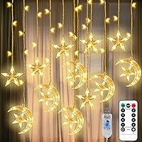 Ramadan Decorations, 150 LED Ramadan Curtain Lights, Plug-in Fairy Star String Lights for Home, 8 Lighting Modes Twinkle Moon Lights for Bedroom with Remote Control for Ramadan Eid Window Wall Decor