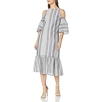 Lucca Couture Women's Stripe Cold Shoulder Maxi Dress